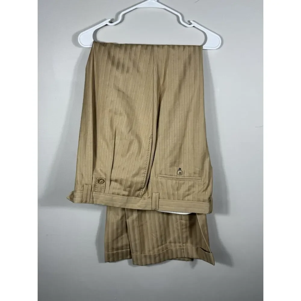 Valentino Ferrel Superior 150’s Beige Pinstripe Suit Jacket 48L / Pants 43L